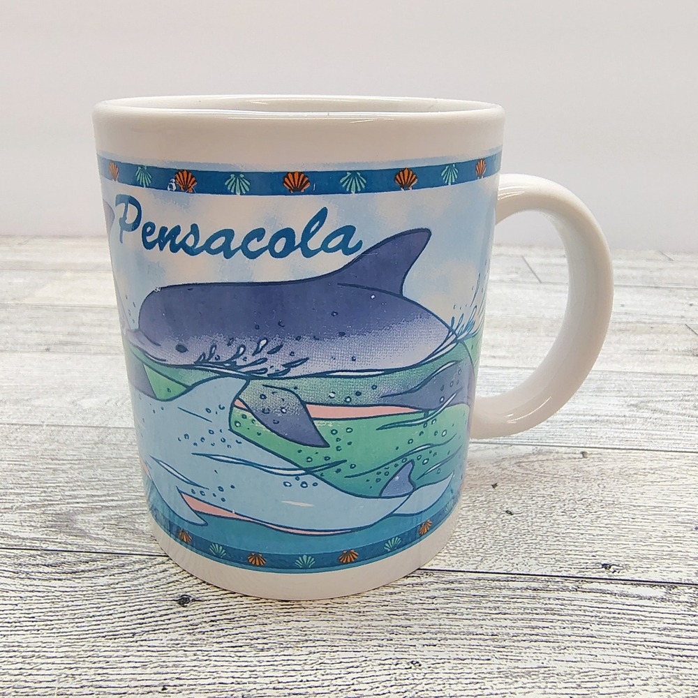 Pensacola Dolphin Souvenir Coffee Mug White Ceramic Ocean Beach Florida